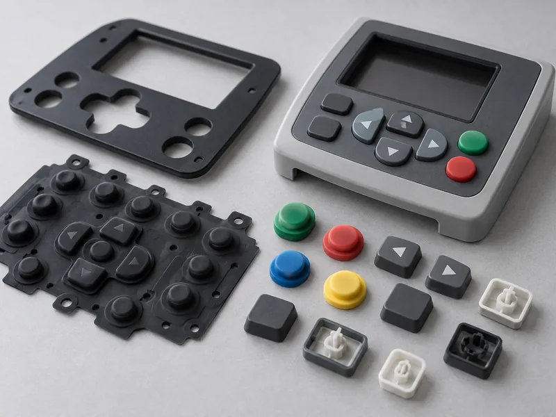 AI-assisted editorial image of finished silicone and plastic interface components