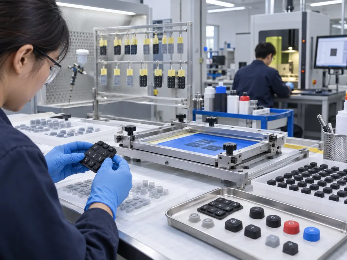 AI-assisted editorial image of silicone surface finishing, marking and inspection processes
