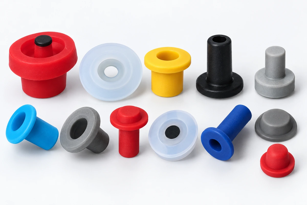 AI-assisted illustration of silicone grommets, plugs and bushings