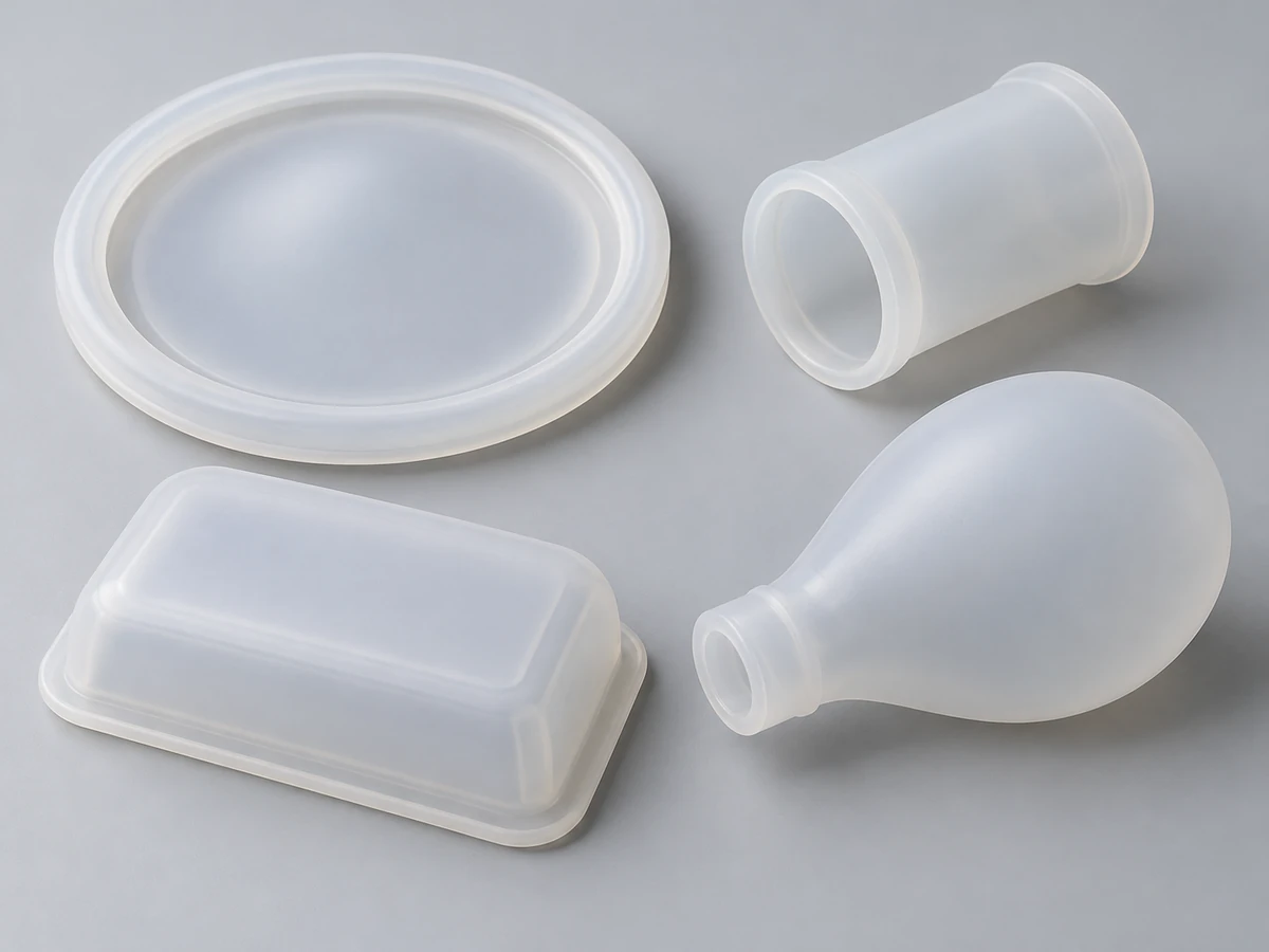 Translucent flexible component forms arranged on a neutral background